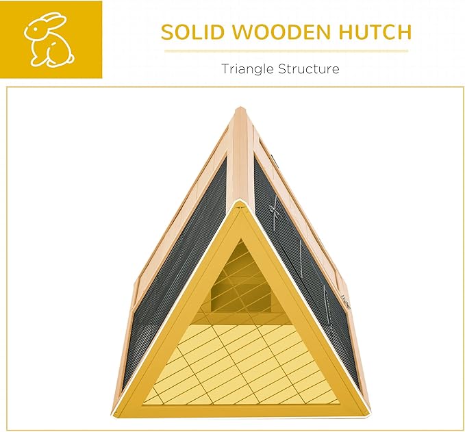 PawHut 46" x 24" Wooden A-Frame Outdoor Rabbit Hutch, Small Animal Cage, Bunny Hutch with Outside Run & Ventilating Wire, Yellow