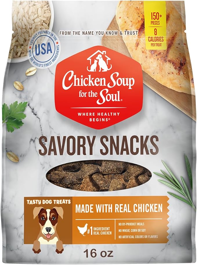 Chicken Soup for The Soul All Natural Premium Savory Snacks Soft & Chewy Dog Treats, Real Beef First Ingredient, No by-Products, Artificial Colors, Flavors or Preservatives, Chicken, 16oz