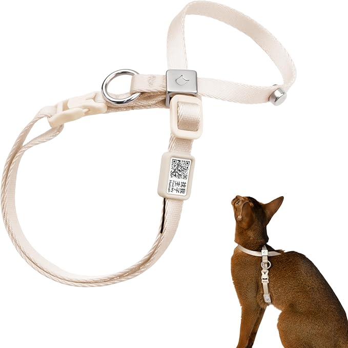 Escape Proof Cat Harness Anti-Choke Quick Release Adjustable QR Code Soft Nylon Durable Lightweight Figure 8 Cat Harness Anti Escape for Kitten Small Medium Cats (Linen, S)