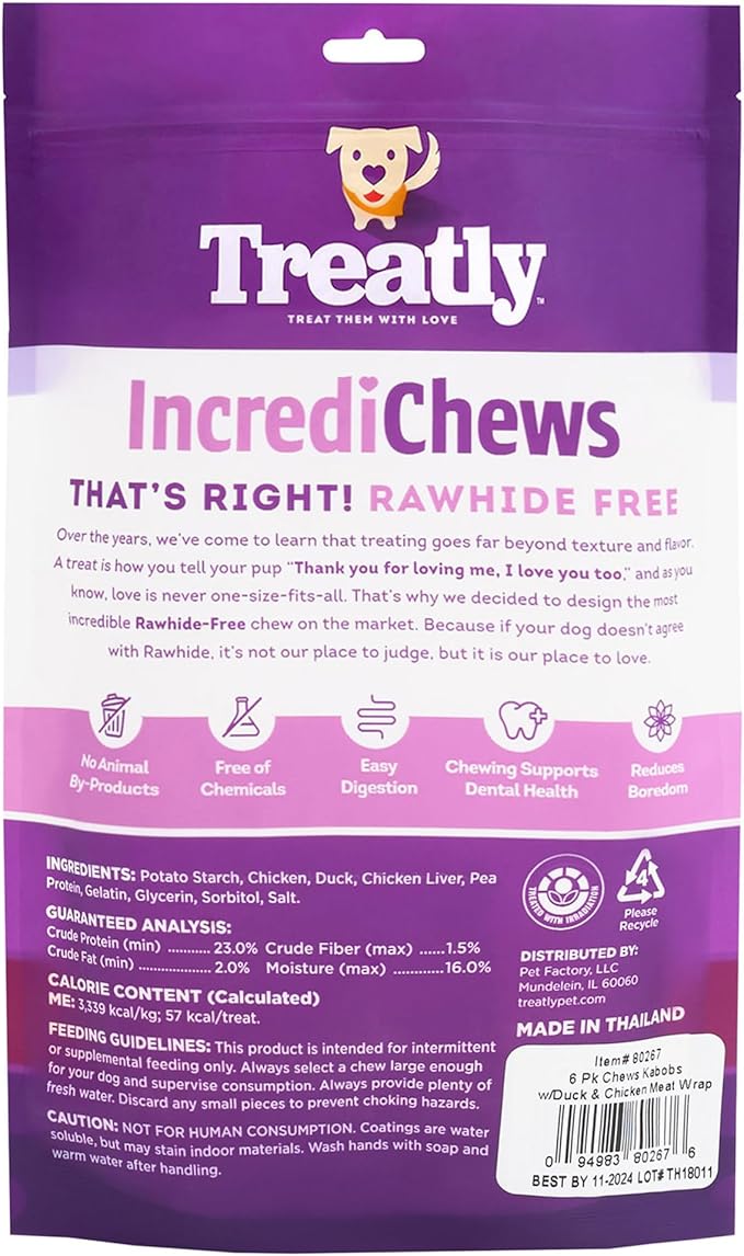 IncrediChews Kabobs w/Duck & Chicken Meat Wrap Dog Chew Treats - 6 Count/1 Pack
