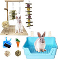 Kathson Bunny Chew Toys for Teeth Grinding, Rabbit Wooden Scratch Board and Blue Extra Large Rabbit Litter Box Trainer
