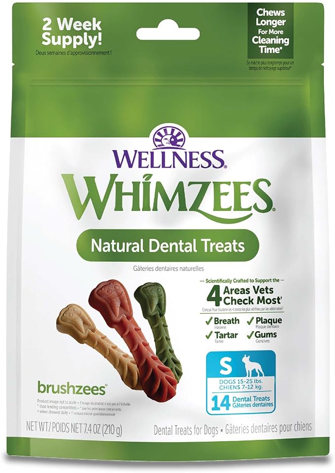 WHIMZEES Wellness Daily Brushzees Dog Dental Treats, Small Size Stick, (14 Count)