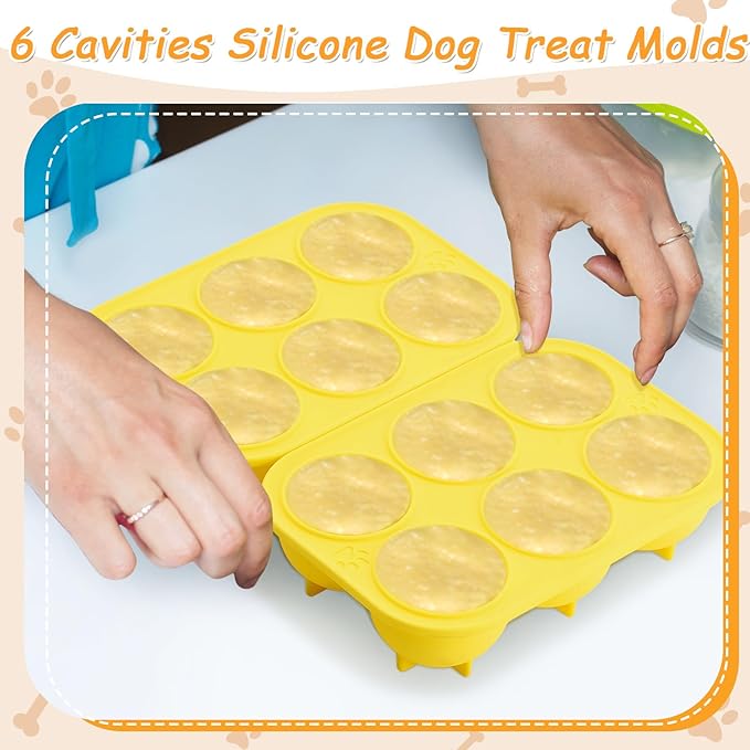 Honeydak 2 Pcs 6 Cavities Silicone Dog Treat Molds Large 25-75lbs for Making Ice Snacks Frozen Dog Treat Molds Cavity Reusable Tray for Puppy Interactive Puppy Toys for Boredom