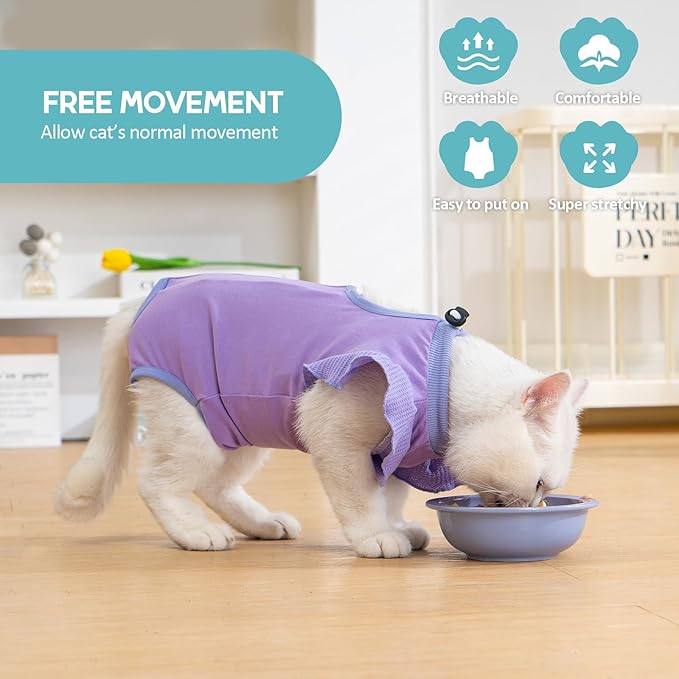 Avont Cat Recovery Suit - Post-Surgery Onesie for Cats, Alternative to Cone of Shame, Protective Spay Suit for Female Kitten, Ideal for Healing and Skin Conditions -Purple(M+)