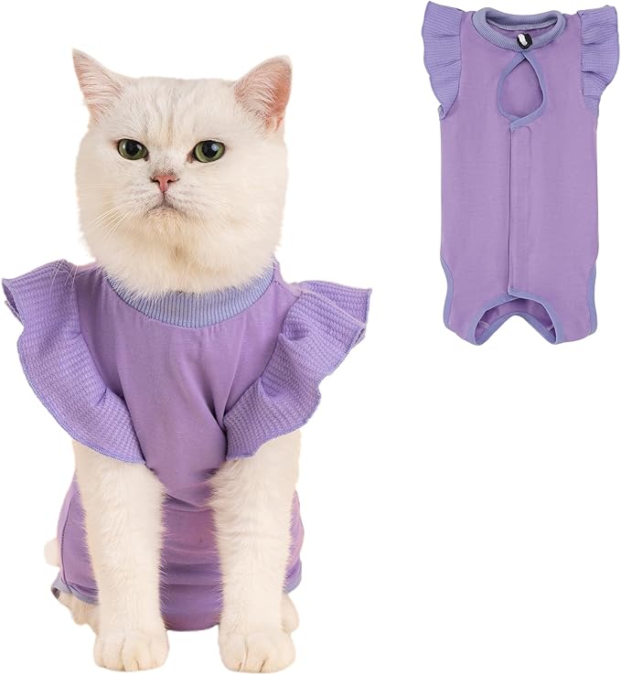 Avont Cat Recovery Suit - Post-Surgery Onesie for Cats, Alternative to Cone of Shame, Protective Spay Suit for Female Kitten, Ideal for Healing and Skin Conditions -Purple(M)