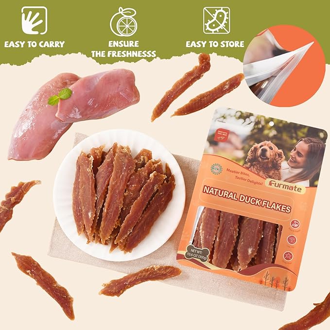 Duck Jerky Tenders w/1% Taurine, Natural Duck Jerky Strips Dog Treats, Dog Training Rewards Snacks High Protein Easy to Digest, Rawhide-Free, Gluten-Free, for All Life Stage Dogs,10.58 oz