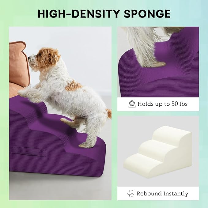 Mesa Lemon Dog Steps for Small Dogs, 4-Step Dog Ramp and Stairs for High Beds and Sofa, Non-Slip Pet Stairs Removable and Easy to Clean Cover, Purple