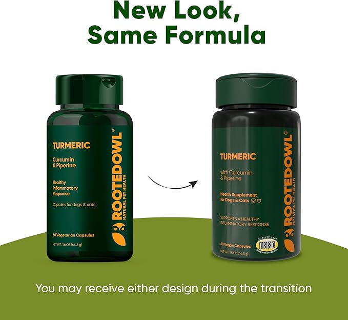 Rooted Owl Turmeric - Turmeric Supplement for Dogs and Cats - with Curcumin, Piperine and Vitamin C for Anti-Inflammatory Relief - 60/ct