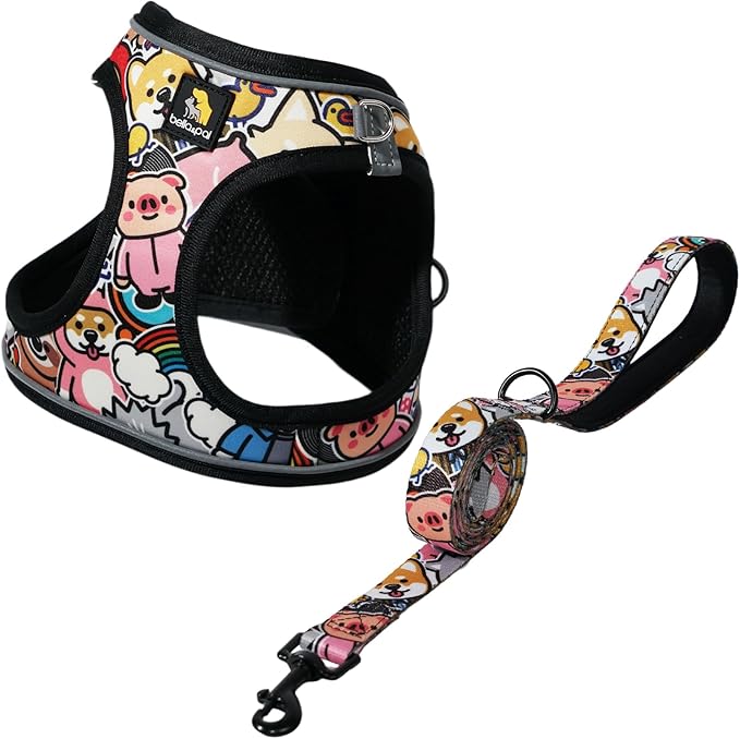 BELLA & PAL Step in Vest Harness for Small and Medium Dogs, No Pull Small Dog Harness with Leash Set, Comfortable Air Mesh Dog Vest Harness with Reflective Strip (Cuddle Club, XXS)