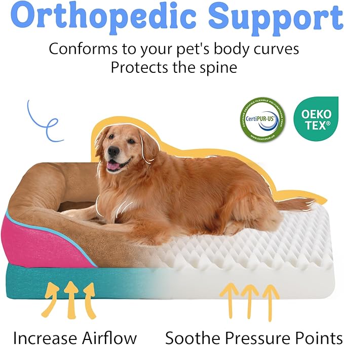 Chez Paw Extra Large Dog Bed Orthopedic - XL Orthopedic Dog Beds Waterproof Pet Couch Memory Foam Sofa Bolster with Removable Cover - 42 x 30