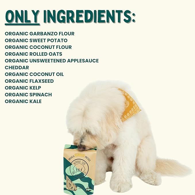 Winnie Lou Organic Dog Treats – Natural Dog Biscuits, USA Made, Organic Ingredients, Clean, Sensative Stomach, All Breed Sizes, High Protein, Hypoallergenic, Greens & Cheddar Pretzels (Pack of 2)