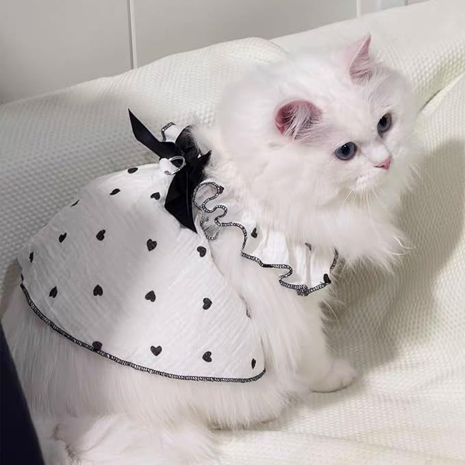 Dog Dresses for Small Dogs Girl Female Dog Cat Clothes Dress Cute Cotton Extra Summer Clothes Bow Decor Printed Love Birthday Outfit Puppy Clothes (Light Pink & Black, X-Large)