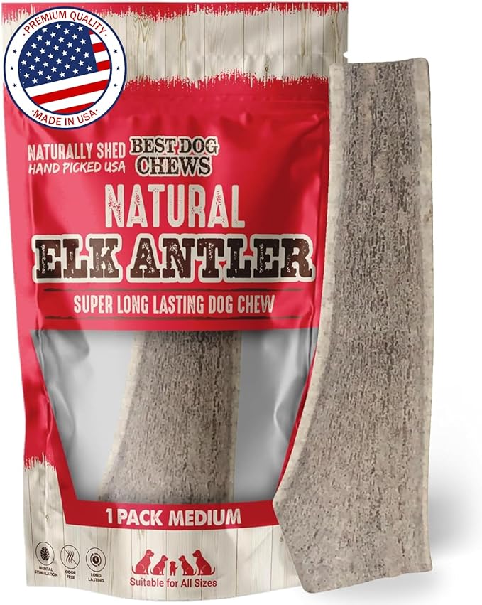 Elk Antlers for Dogs Large - Premium Natural Antler Dog Chew for Aggressive Chewers - Long-Lasting Deer Antler Chews - Ideal for Medium to Big Breed Dogs - Elk Bones and Antlers Durable