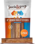 Jack&Pup 6-inch Jumbo Bully Sticks (6 Pack) Single Ingredient, Extra Thick Pizzle Sticks for Dogs | Longest Lasting Bully Sticks for Medium to Large Dogs