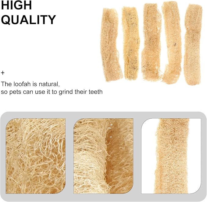 TEHAUX Natural Loofah Chewing Toys 5-Pack for Small Animals Tooth Cleaning and Fur Scrubbing Bath Tools for Guinea Pigs Hamsters Rabbits Safe Teeth Grinding