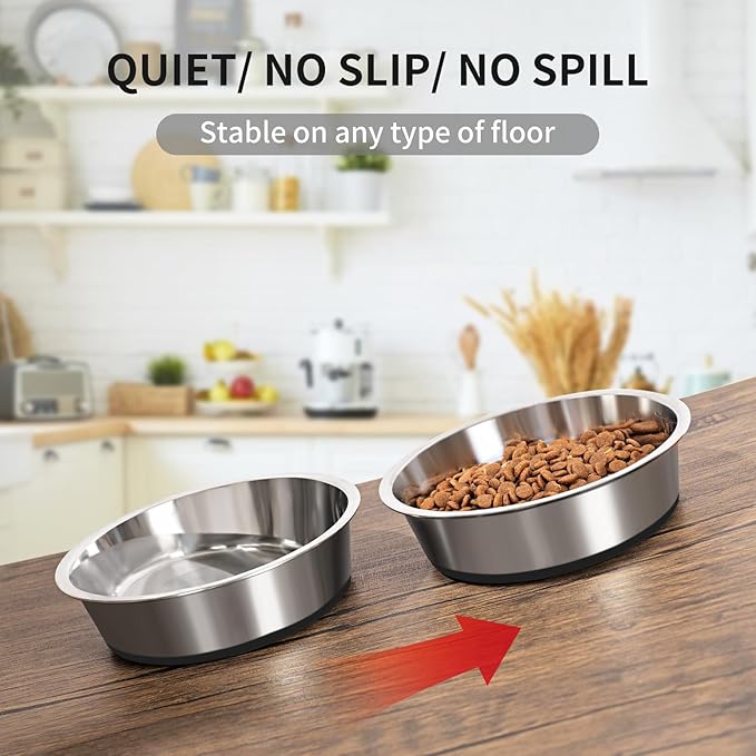 Taglory 2 Cup Stainless Steel Dog Bowls Set of 2 for Food and Water, Silicone Base Anti-Slip, Rust Resistant, Extra Thick Metal Dog Bowl for Cats and Puppies, 17oz, Black