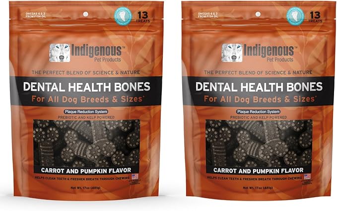(2 Pack) Indigenous Dental Health Bones Carrot and Pumpkin Flavor - 17 Ounces each
