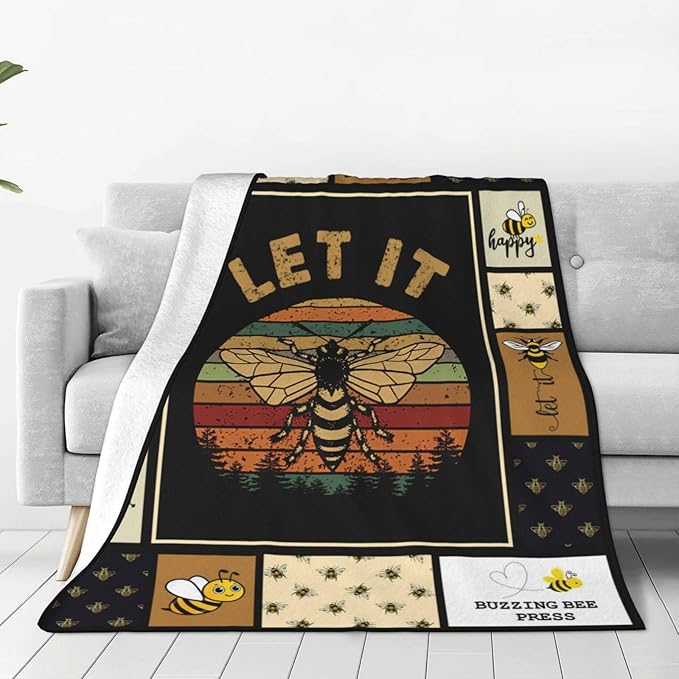 Bee Blanket Throw - Honey Bees Decor Cozy Fleece Flannel Soft Warm Plush Lightweight Gifts for Boys Girls Kids Teens Women Men - Couch Sofa Bed 60"X80"
