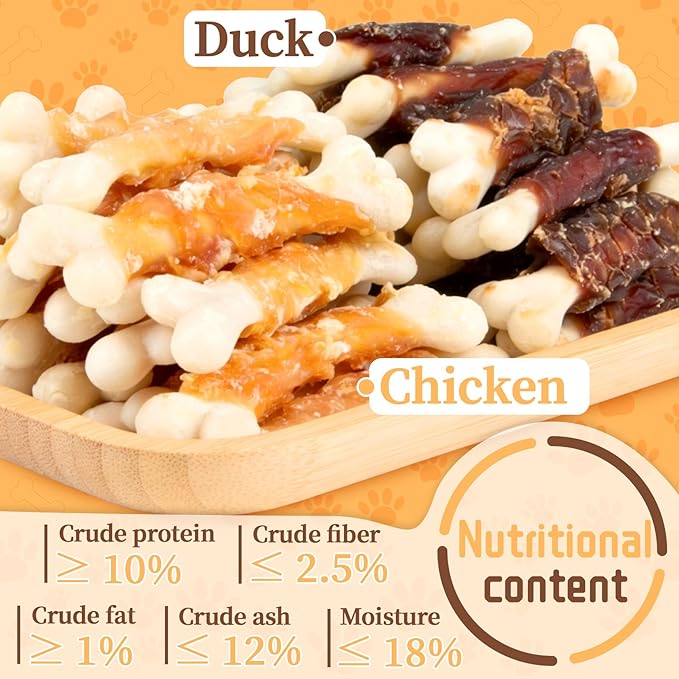 MAQIHAN Dog Treats - Chicken and Duck Wrapped Calcium Bones Without Rawhide Training Treats for Dogs Teeth Cleaning Bones Fresh Breath Easy to Digest Dog Christmas Treat