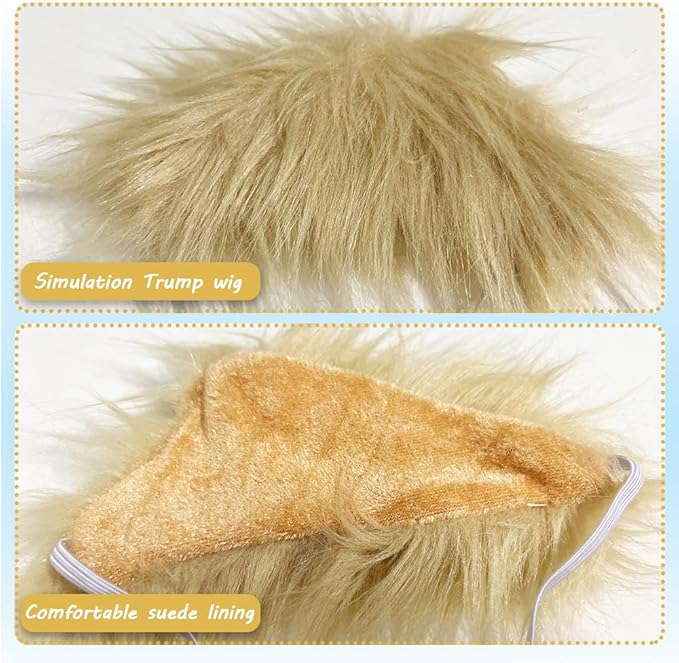 Donald Trump Style Pet Costume Dog Wig, Dog Clothes with Collar and Tie Head Wear for Halloween, Party, Festivals, Christmas(Yellow)
