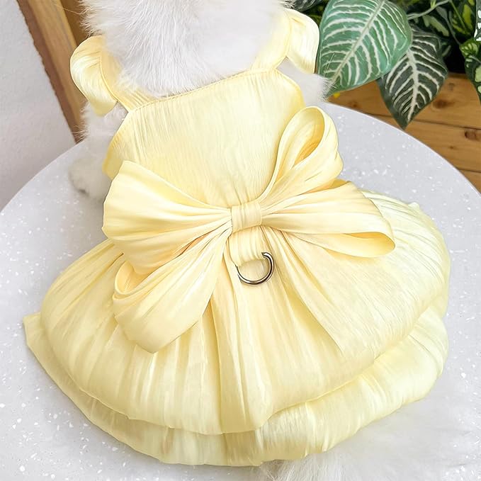 Dog Dress for Small Girl Dogs Cat Dresses for Cats Only Pink Pet Dresses with Bow Decor Cute Summer Girl Dog Skirts,Sleeveless Small Chihuahua Yorkie Clothes (Yellow, XL（for 12-16 lbs）)