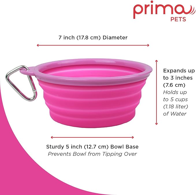 Collapsible Silicone Water Travel Bowl with Clip for Dog and Cat, Portable and Durable Pop-up Feeder for Convenient On-The-go Feeding – Size: Large (5 Cups) Pink – 2 Pack