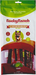 Rocky Ranch, 12" Dog Bully Hide Collagen Roll, Beef Flavor, 11.16 oz, Adult Dog, Natural Chew Treats, Dental Care, High Protein. 5 Count. No additives