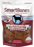 SmartBones Triple Flavor Dumbbells, 10 Count, Rawhide-Free Chews for Dogs, Made with Real Chicken, Beef and Pork