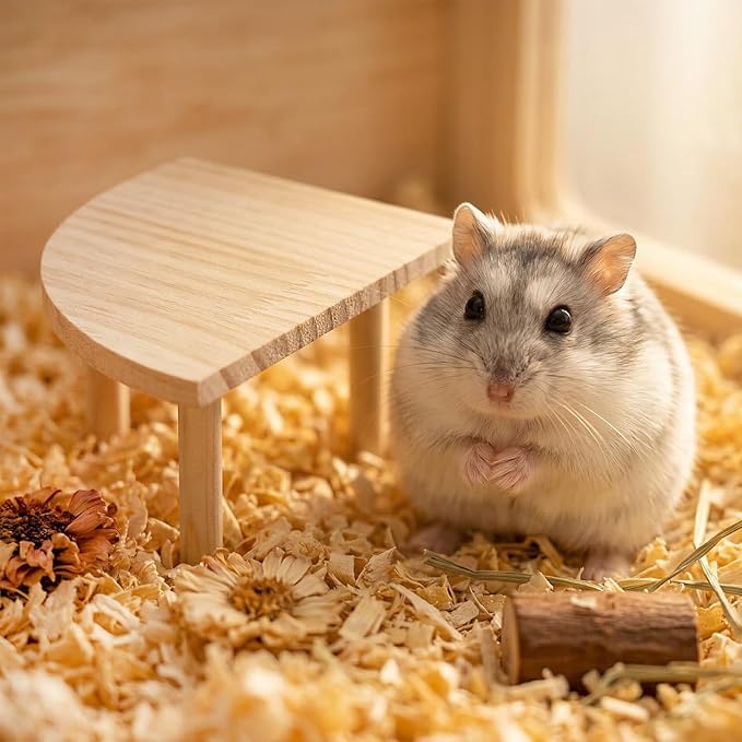Triangle Hamster Play Wooden Platform, 7.08x7.08x4.72in Hamster Cage Platform Small Animal Wood Stand Cage Accessories for Syrian Hamsters Mice Squirrel and Other Small Pets