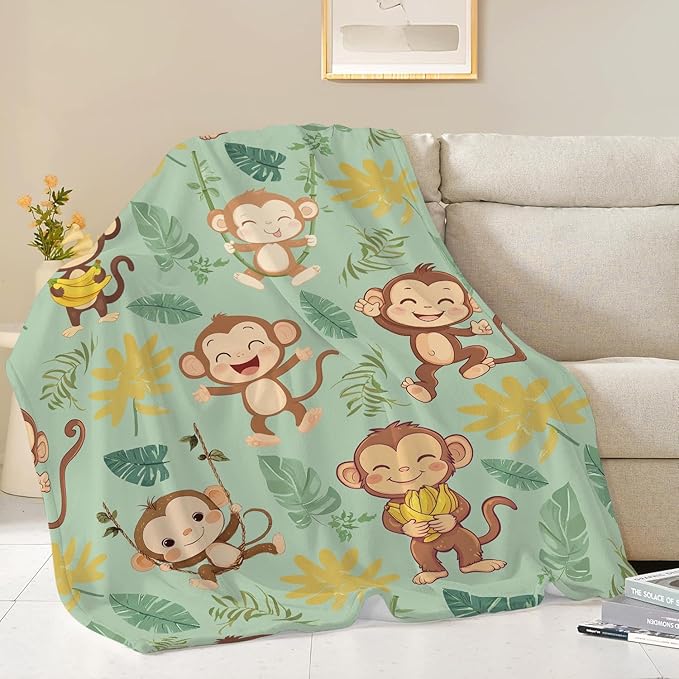 Monkey Blanket Cute Cartoon Monkey Throw Blanket Gifts for Monkey Lovers Girls Boys Kids Women Men Adults Super Soft Cozy Plush Fluffy Fuzzy Fleece Blanket Home Decor 60''X80''