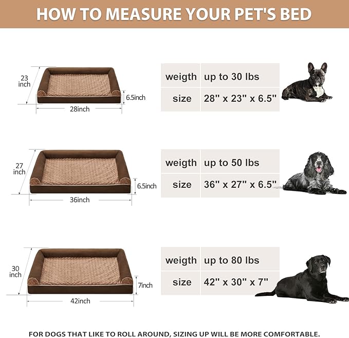 BFPETHOME Dog Beds for Large Dogs, Orthopedic Dog Bed for Medium Large Dogs,Big Waterproof Couch Pet Bed with Removable Washable Cover