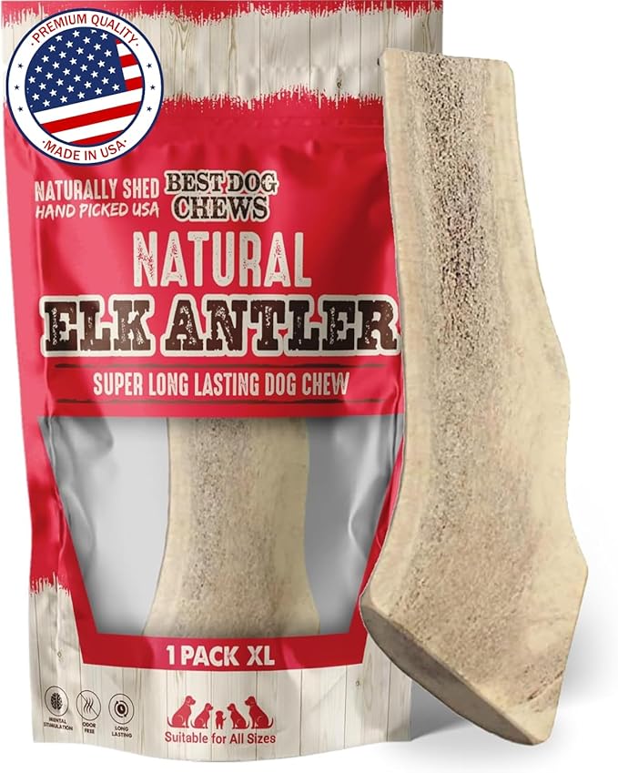 Elk Antlers for Dogs Large - Premium Natural Antler Dog Chew for Aggressive Chewers - Long-Lasting Deer Antler Chews - Ideal for Medium to Big Breed Dogs - Elk Bones and Antlers Durable