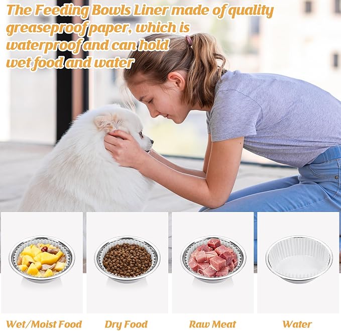 1000 Pcs Bulk Large Pet Disposable Feeding Bowls Liner Cat Food Bowls Paper Liner Pets Disposable Feeding Bowl Small Paper Cat Plates for Small Dogs Cats Dish Bowl(White)