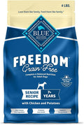 Blue Buffalo Freedom Grain-Free Senior Dry Dog Food, Provides Energy to Stay Active, Made in the USA with Natural Ingredients, Chicken & Potatoes, 4-lb Bag