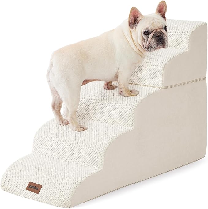 ZOMISIA Dog Stairs for High Beds - Pet Stairs Ramp for Couch, 35D Foam Dog Steps for Small to Large Pets, with Non-Slip Bottom Beige, 5 Steps