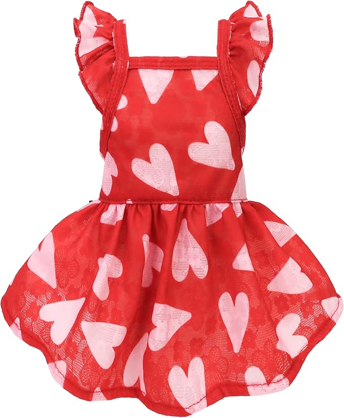Fitwarm Valentines Day Sweet Heart Dog Dress, Dog Holiday Outfit, Dog Clothes for Small Dogs Girl, Pet Cat Apparel, Red, Pink, Small