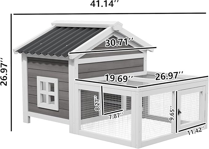 Rabbit House Outdoor, Outdoor Rabbit House, Bunny House,Rabbit Hutch.Rabbit Cage Elevated Bunny Hutch Indoor Outdoor,Chicken Coop Small Animal House (White)