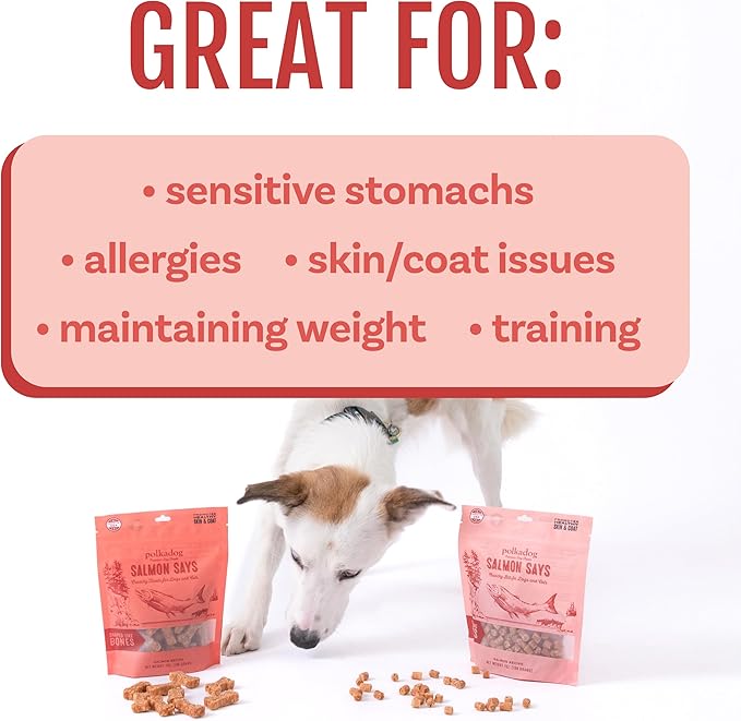 Polkadog Salmon Says Crunchy Training Bits - All Natural, Limited Ingredient, Premium Training Treats for Dogs, Omega-3 Rich. Great for Allergies, Handcrafted in USA - 7oz (1pk)