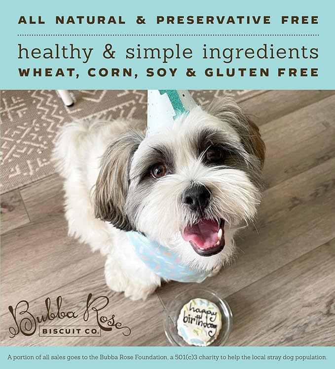 Bubba Rose Biscuit Company: Blue Dog Birthday Baby Cake - Crunchy Biscuit Texture - Natural Gourmet Pet Treat - Dog Cake - 3 inch 1 Count - Made in the USA