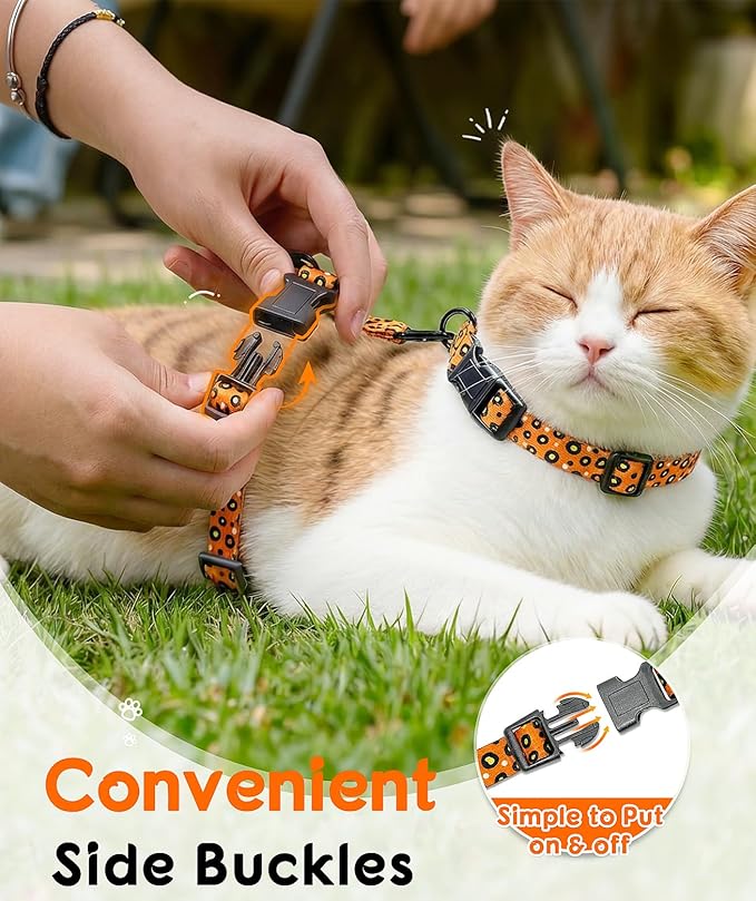 Halypet 2-Pack Cat Harness and Leash Set, Escape Proof 3-in-1 Adjustable Harness for Cats, Soft Lightweight, Easy On & Control for Walking, Travel & Outdoor Use, Vibrant Leopard Orange, Medium