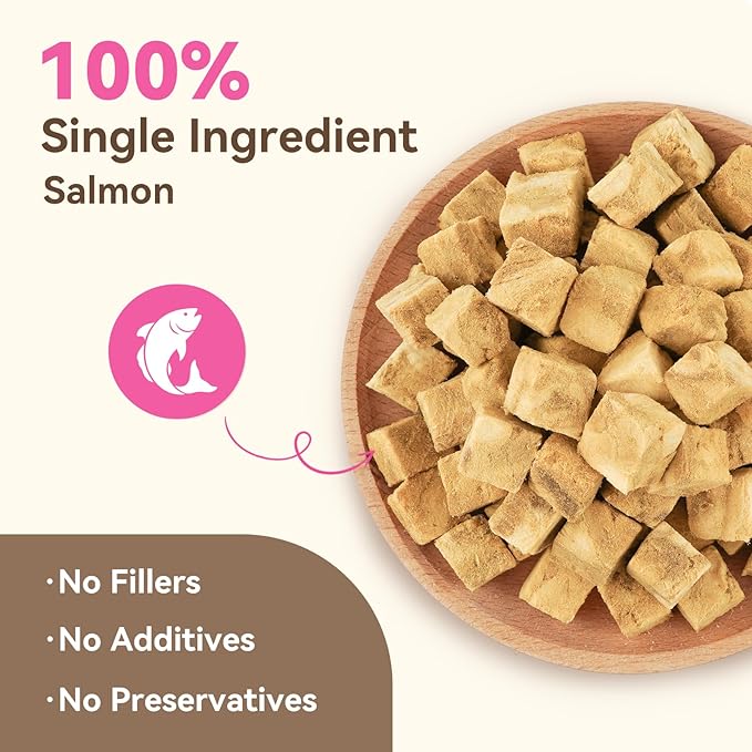 Freeze Dried Dog & Cat Treats – Single Ingredient Salmon, High Protein Training Treats & Food Topper, 10.6 oz
