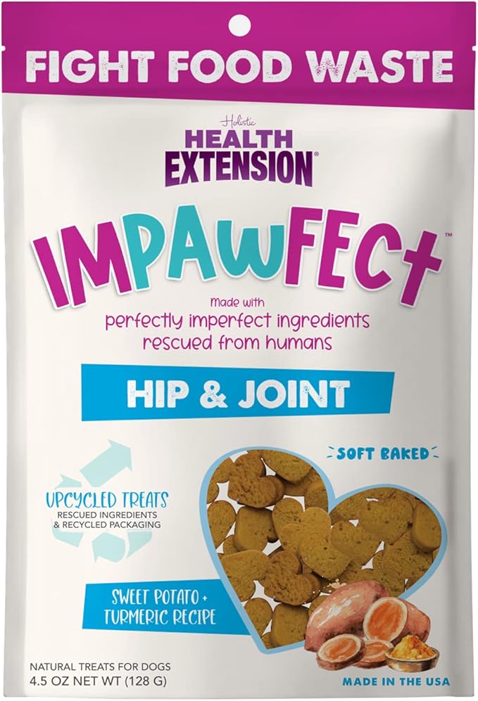 Health Extension Impawfect Dog Treats, 4.5oz (127g), Sweet Potato & Turmeric – Hip & Joint Support, Made with Rescued Ingredients, Sustainable & Perfect for Training
