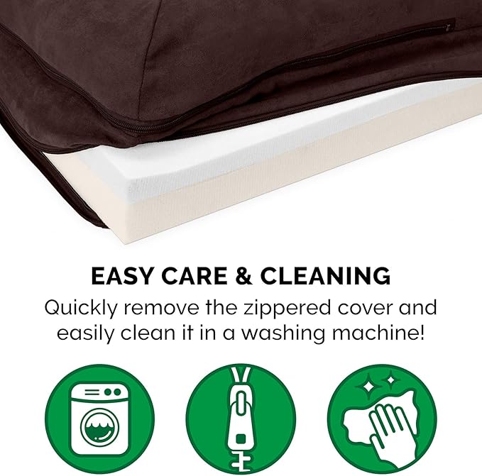 Furhaven Memory Foam Dog Bed for Large Dogs w/ Removable Bolsters & Washable Cover, For Dogs Up to 95 lbs - Two-Tone Plush Faux Fur & Suede L Shaped Chaise - Espresso, Jumbo/XL