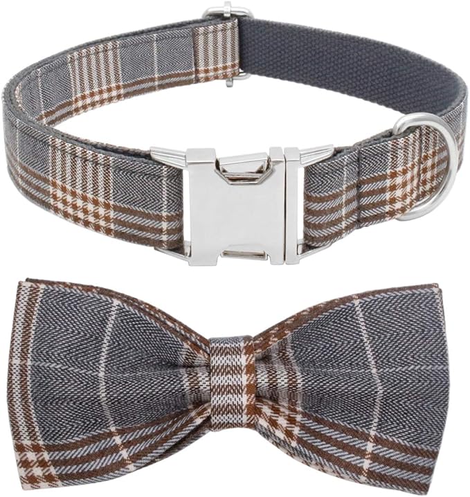 YOY Soft Comfortable Adjustable Pet Collar with Bowtie, Heavy Duty Dog Collar and Leash Set for Small Medium Large Dogs Cats, Puppy Grooming Doggy Accessories, Length 18" - 26"
