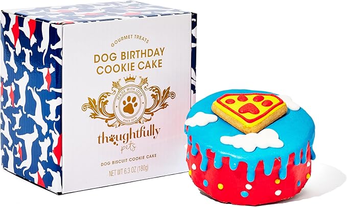 Thoughtfully Pets, Superhero Dog Birthday Cookie Cake, Gourmet Mini Cake, Peanut Butter Flavored, Hand Decorated Hollow Biscuit for Any Dog Breed