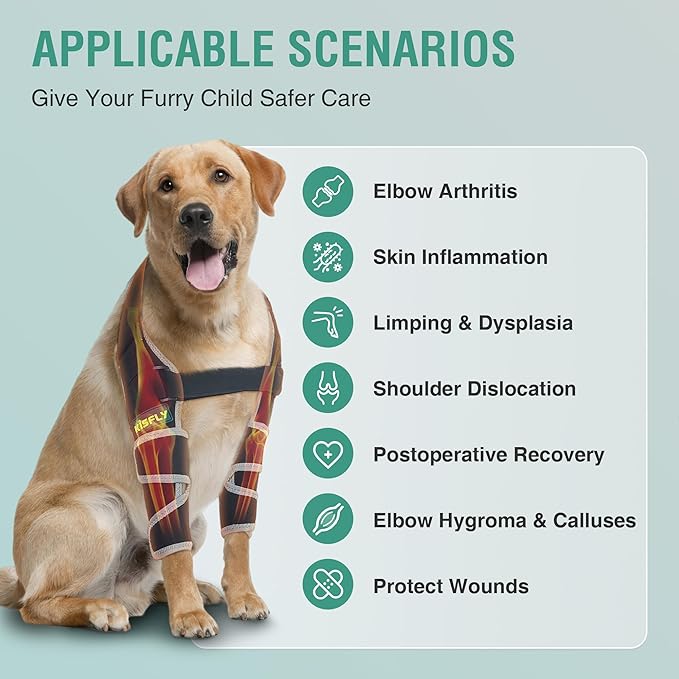 Dog Front Leg Brace for Dogs, Supports Elbow & Shoulder Joints, Helps Reduce Hygroma, Calluses & Pressure Sores, Anti-Licking Reflective Design, Both Legs, Size XS