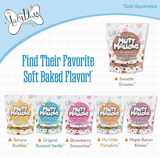 The Lazy Dog Cookie Co. Soft Dog Treats, Mutt Mallows Roasted Vanilla, for Small, Medium and Large Dogs, Wheat-Free, Baked in The USA, 5 oz. (Pack of 3) Vanilla