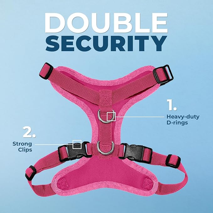 Best Pet Supplies Voyager Step-in Lock Pet Harness w Reflective Pet Leash Combo Set with Neoprene Handle 5ft - Supports Small, Medium and Large Breed Puppies/Cats - Fuchsia, XS