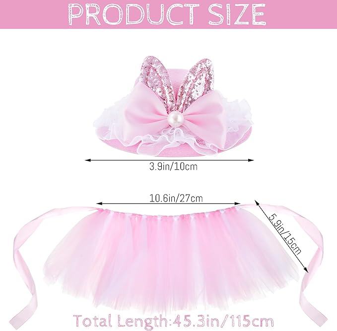 2 Pcs Easter Costume Set for Pet Rabbit Ear Hat Puppy Tutu Skirt for Small Dog Cat Party Dress Accessories Supplies