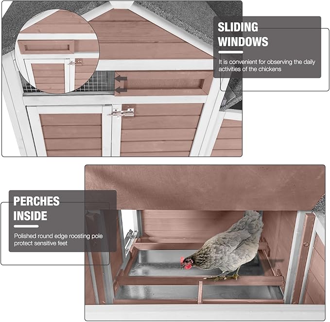 GUTINNEEN Small Chicken Coop with Nesting Box for 2–3 Chickens, Outdoor Duck House Raised Rabbit Hutch with Weatherpoof Asphalt Roof, 2 Perches, Easy Clean Pull-Out Tray, 40.94" L(Brown)